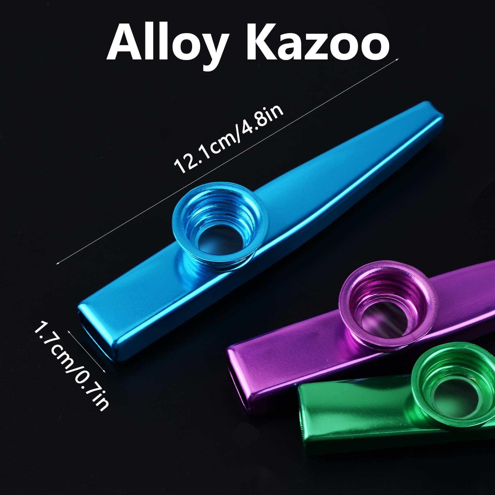 WANDIC Kazoo, Kazoo en alliage d'aluminium léger et 3 diaphragmes à flûte à membrane, Kazoos avec boîte-cadeau vintage, bleu