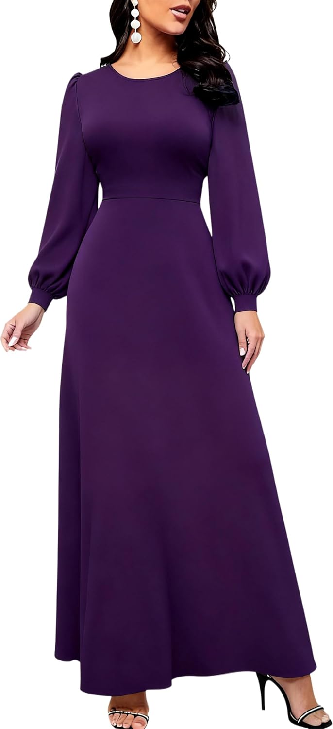 Maxi Dresses for Women Church Puff Long Sleeve High Waist Loose Long Dresses with Pockets