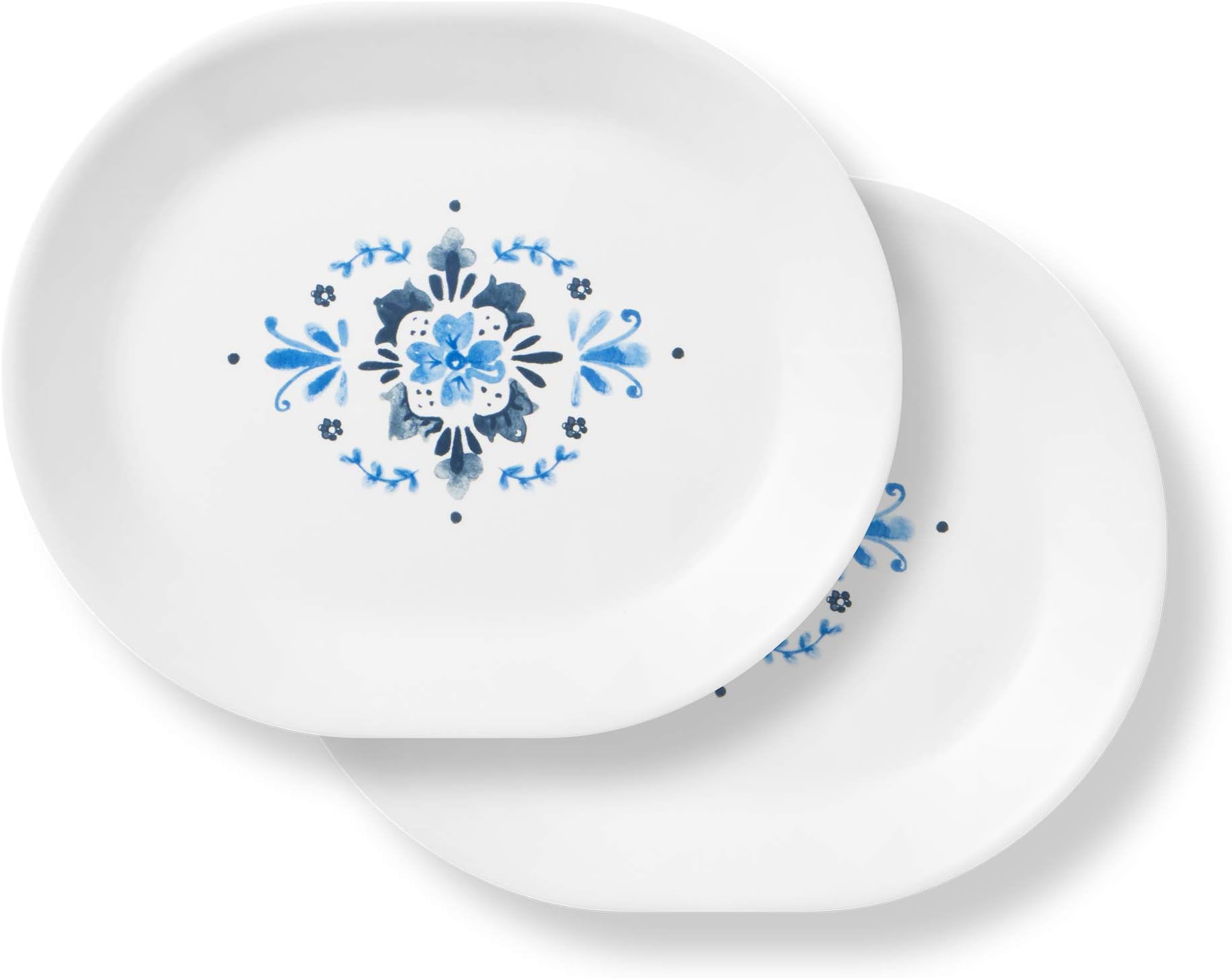 CorelleVitrelle Coordinates Serving Platter 2-Pack, Large Serving Plates, Triple Layer Glass, Crack and Chip Resistant, Oval Serving Trays, Portofino