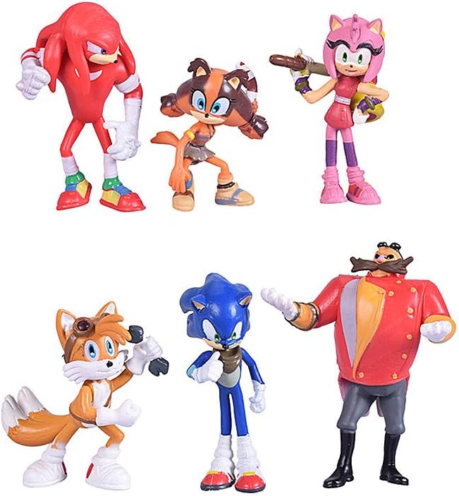 Max Fun Set of 6pcs Sonic The Hedgehog Action Figures, 5-7cm Tall Cake Toppers-Collect Sonic, Knuckles, Tails, Amy and Evil Dr. Eggman