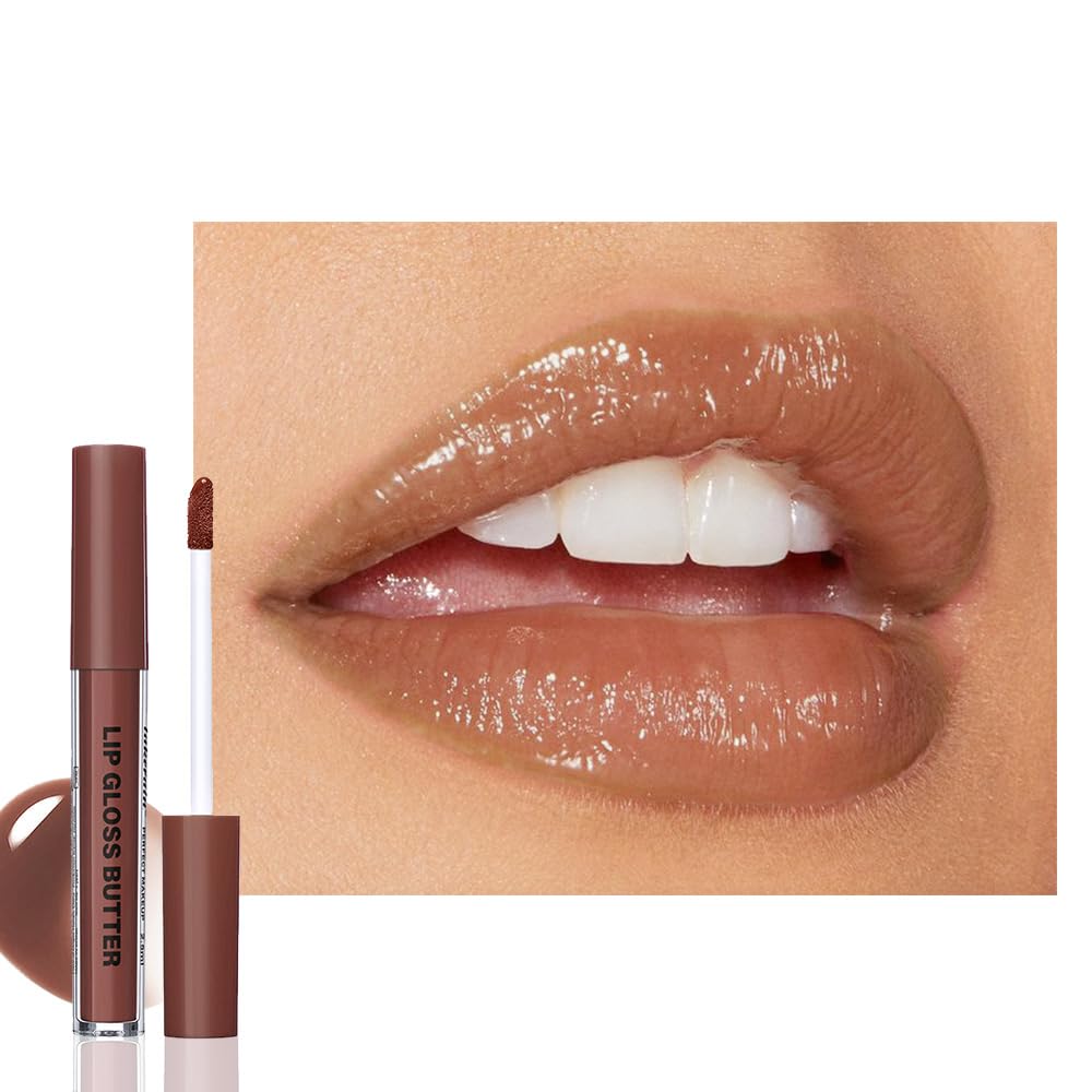 Browm Honey Butter Lip Stain Tinted Lip Gloss, Shine Moisturizing Plumper Liquid Lipstick for Women,Natural Nourishing Hydrating Lip Balm for Dry Lips,Lightweight Lip Liner Care Makeup,Vegan #4 A-1pc Warm Brown