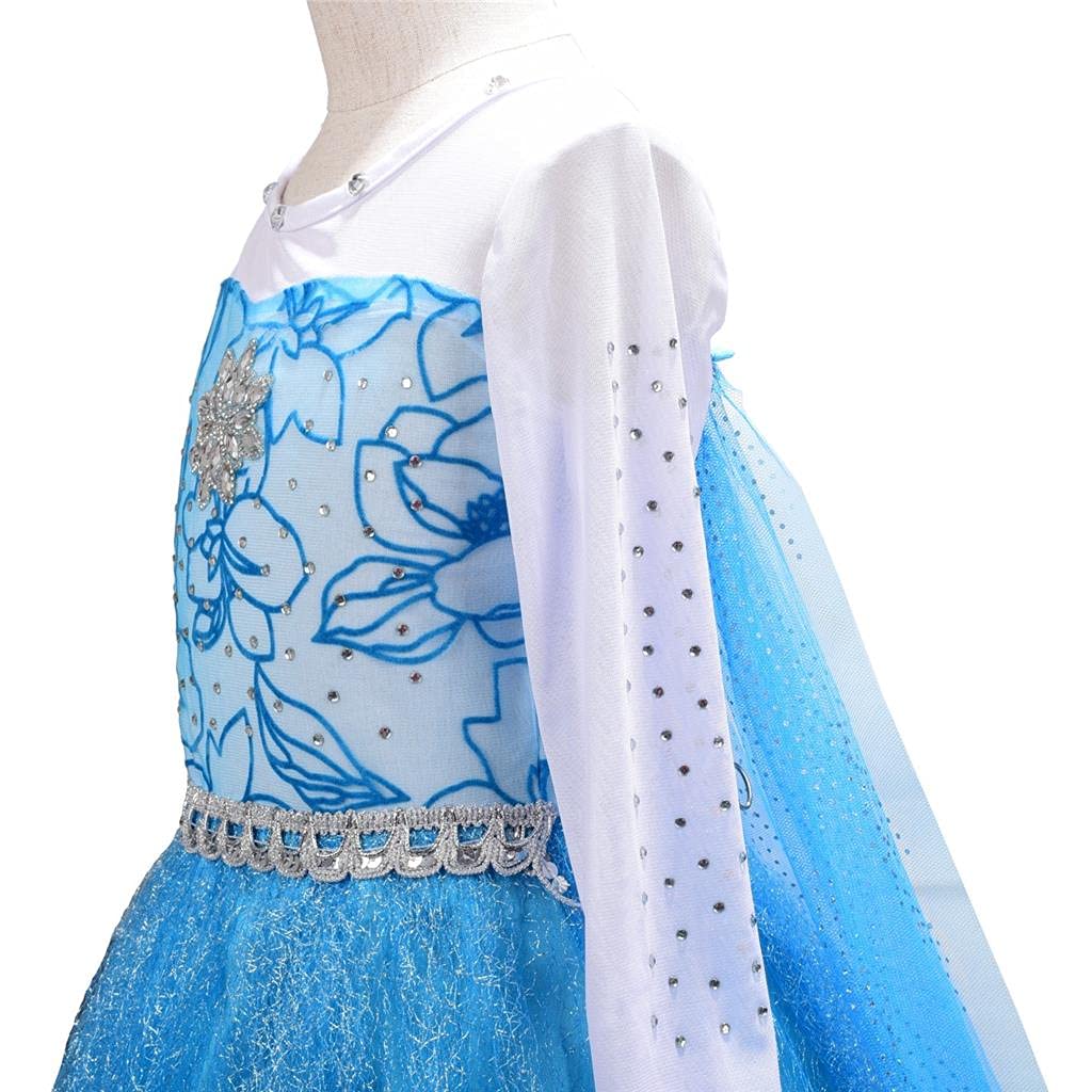 Ice Princess Dress Up Costume For Girls - Snow Queen Blue Party Dress With Cape