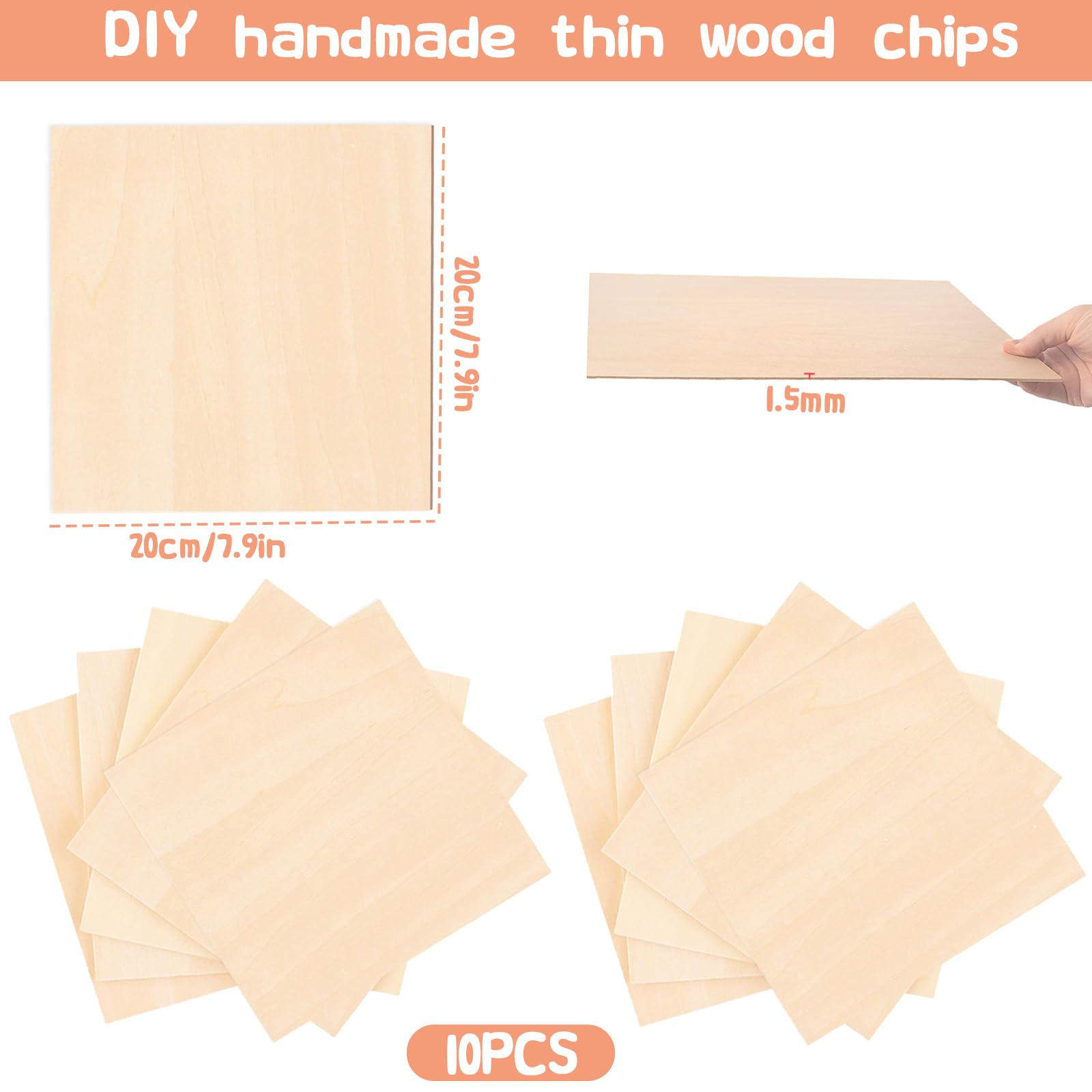 Contreplaqué, 20pcs 200 * 200 * 3mm, feuilles de tilleul,Feuilles de Contreplaqué, 20pcs 200 * 200 * 3mm, feuilles de tilleul,Feuilles de