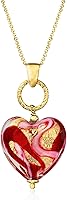 Ross-Simons Italian Red Pink Murano Glass Heart Pendant Necklace 18kt Gold Over Sterling