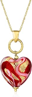 Ross-Simons Italian Red and Pink Murano Glass Heart Necklace in 18kt Gold Over Sterling