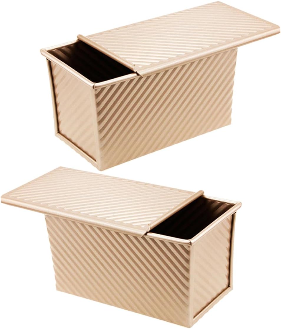2pcs Nonstick Loaf Pan with Sliding Lid Bread Mold for Oven Baking, Household Toast Bread Pan Bakeware Set