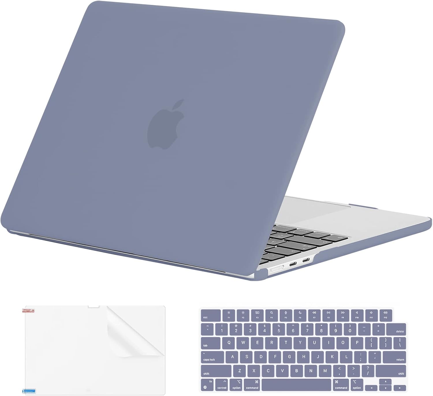 EooCoo Compatible with New MacBook Air 13.6 inch Case 2022 2023 Release A2681 M2 Chip with Retina Display, Plastic Hard Shell Case + Keyboard Skin Cover + Screen Protector - Lavender Gray
