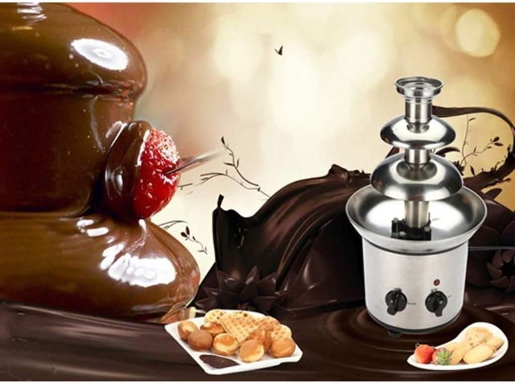 Chocolate Fondue Fountain 2 Pound Capacity Easy To Assemble 3-Tiers Perfect for Nacho Cheese BBQ Sauce Ranch Liqueurs Silver