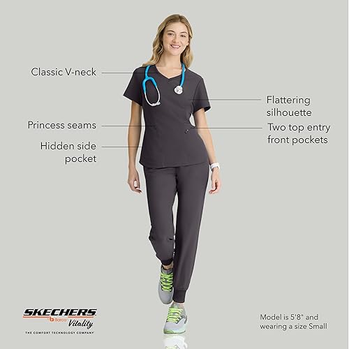 Miniatura 6 de BARCO Skechers Vitality Electra - Camisa médica con ajuste clásico, de 3 bolsillos, cuello en V y con tejido que absorbe la humedad, para mujer