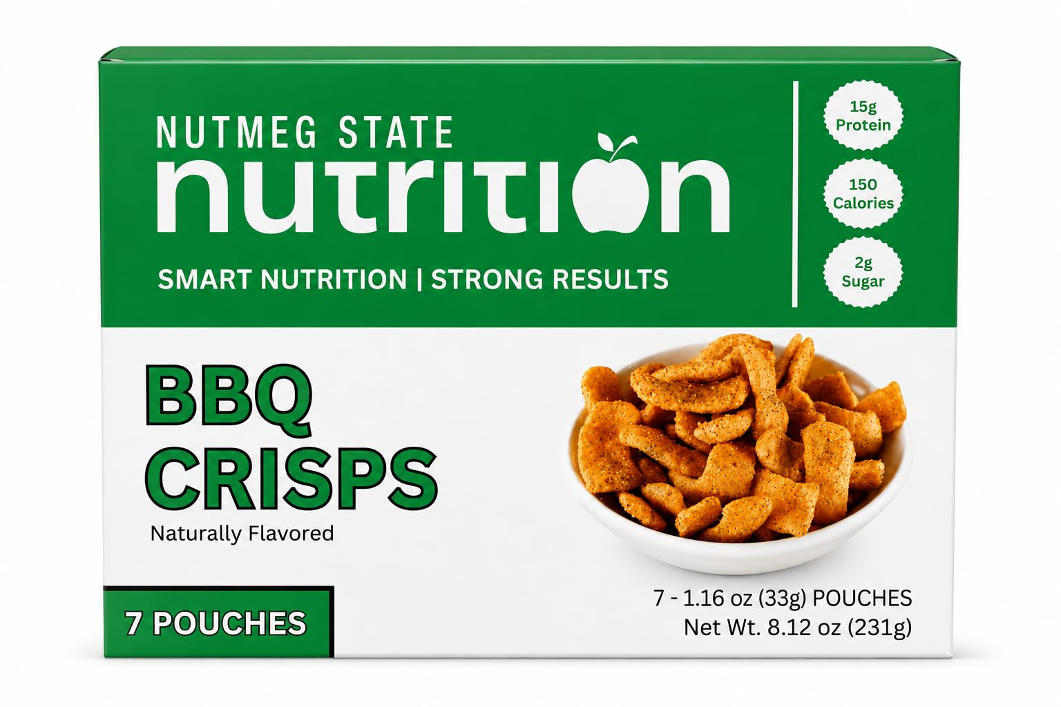 Nutmeg State Nutrition - High Protein Crisps, Protein Chips, 15g Protein, 150 Calories, 2g Sugar, Diet Snacks, Keto, 7 Servings Per Box (1 Box, Barbecue) Barbecue 1 Count (Pack of 1)