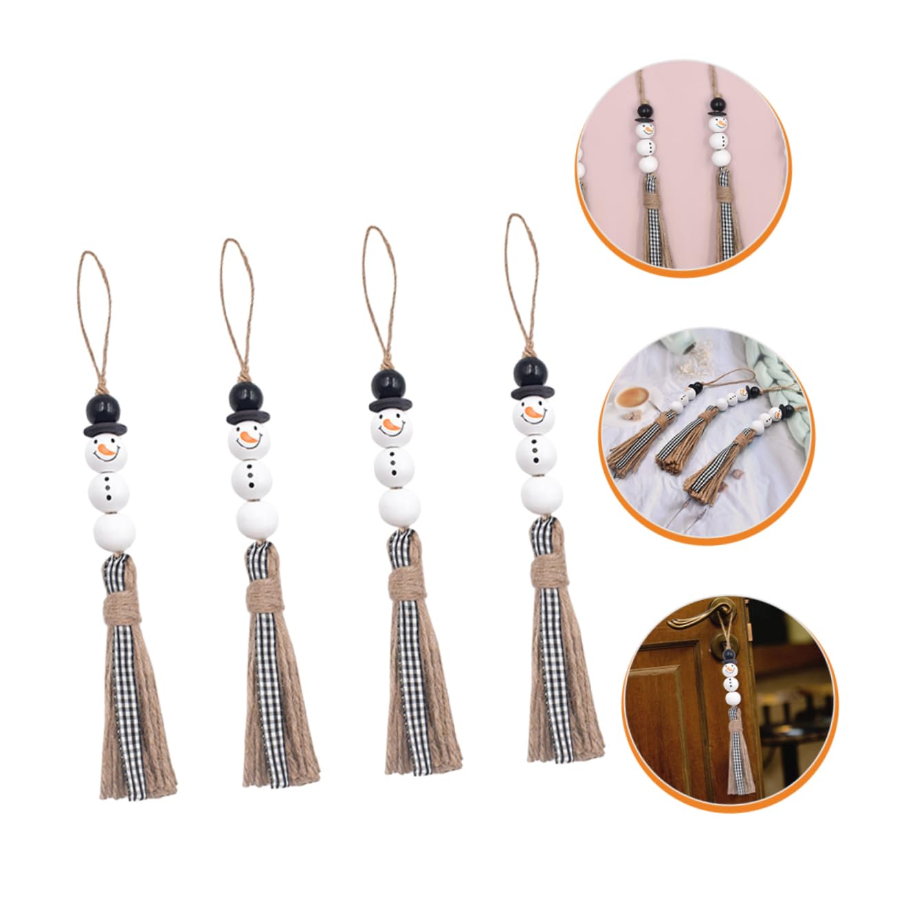 Zerodeko 3 Series Cuentas De Borla Colgantes Navideños Christmas Tree Decoración De Muñeco De Nieve Árbol Guirnalda De Cuentas De Madera De Muñeco De Nieve Decoración del Hogar 4 Piezas X 3