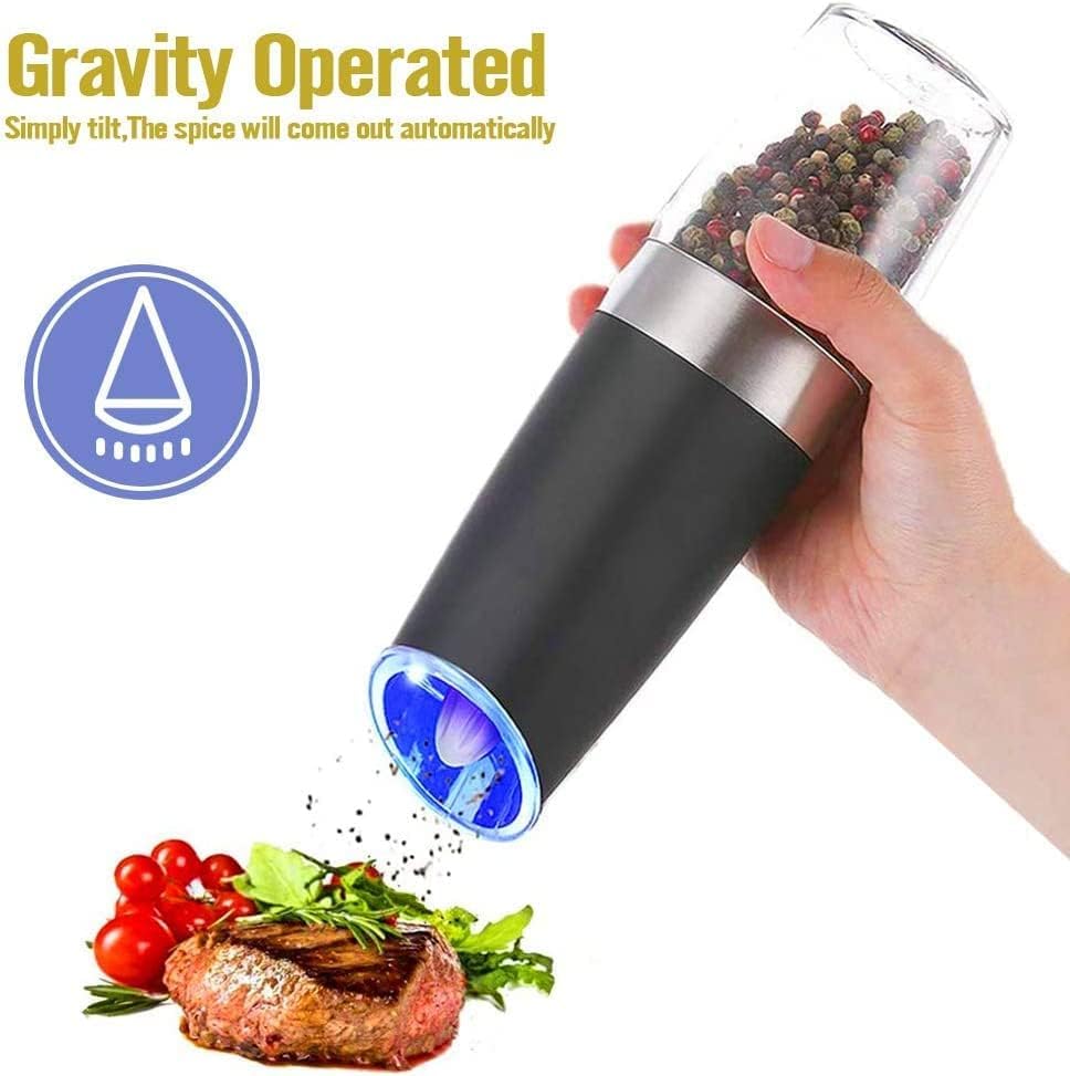 Miniatura 2 de AVNICUD Juego de molinillo eléctrico de sal y pimienta, molinillo de pimienta automático recargable, molinillo de pimienta por gravedad, funciona
