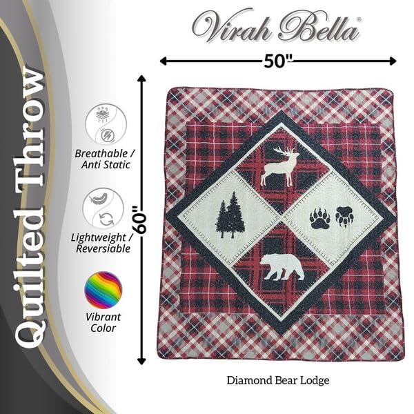 Manta Acolchada Ligera Virah Bella - Diseño 'Wildlife Patch' Estilo Lodge, Tamaño 50x60 Pulgadas