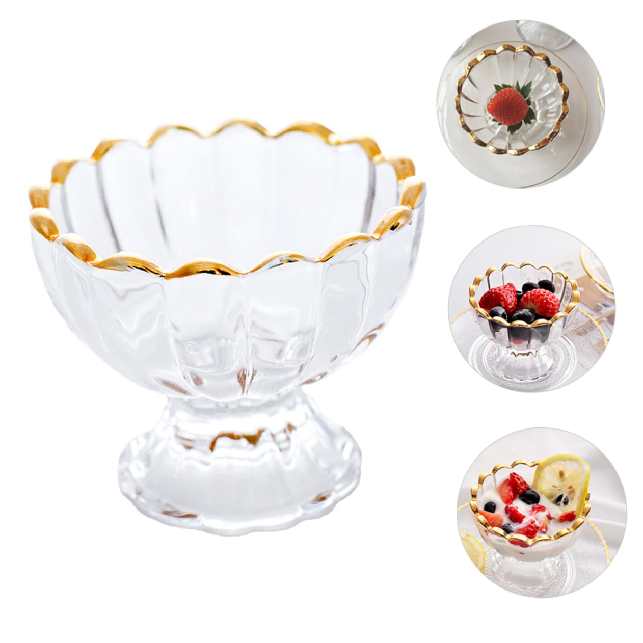 OFFSCH Elegant Gold Painted Glass Dessert Cup for Ice Cream Pudding and Sundae