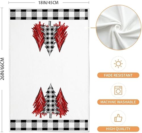 Miniatura 9 de ARKENY Juego de 2 paños de cocina de Navidad para decoración de Navidad, diseño de búfalo negro, 18 x 26 pulgadas, color rojo Joy Noel, árbol de