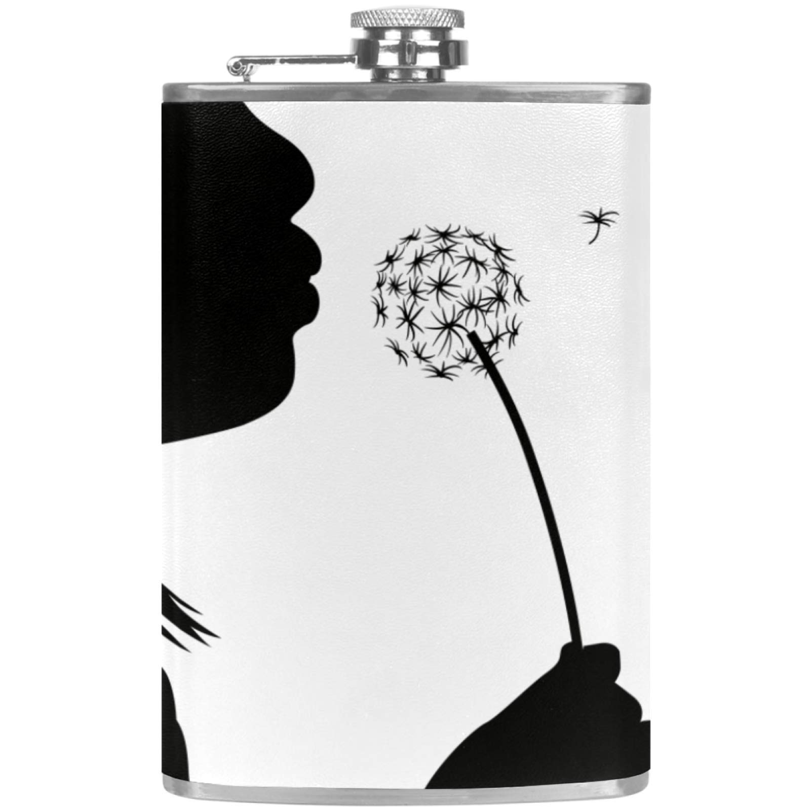 Flasque à whisky chic en cuir noir et blanc pour buveurs