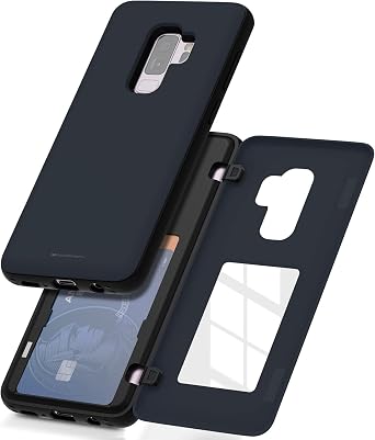 GOOSPERY Magnetic Door Bumper Compatible with Galaxy S9 Plus, Card Holder Wallet Case Easy Magnet Auto Closing Protective Dual Layer Sturdy Phone Back Cover - Midnight Blue