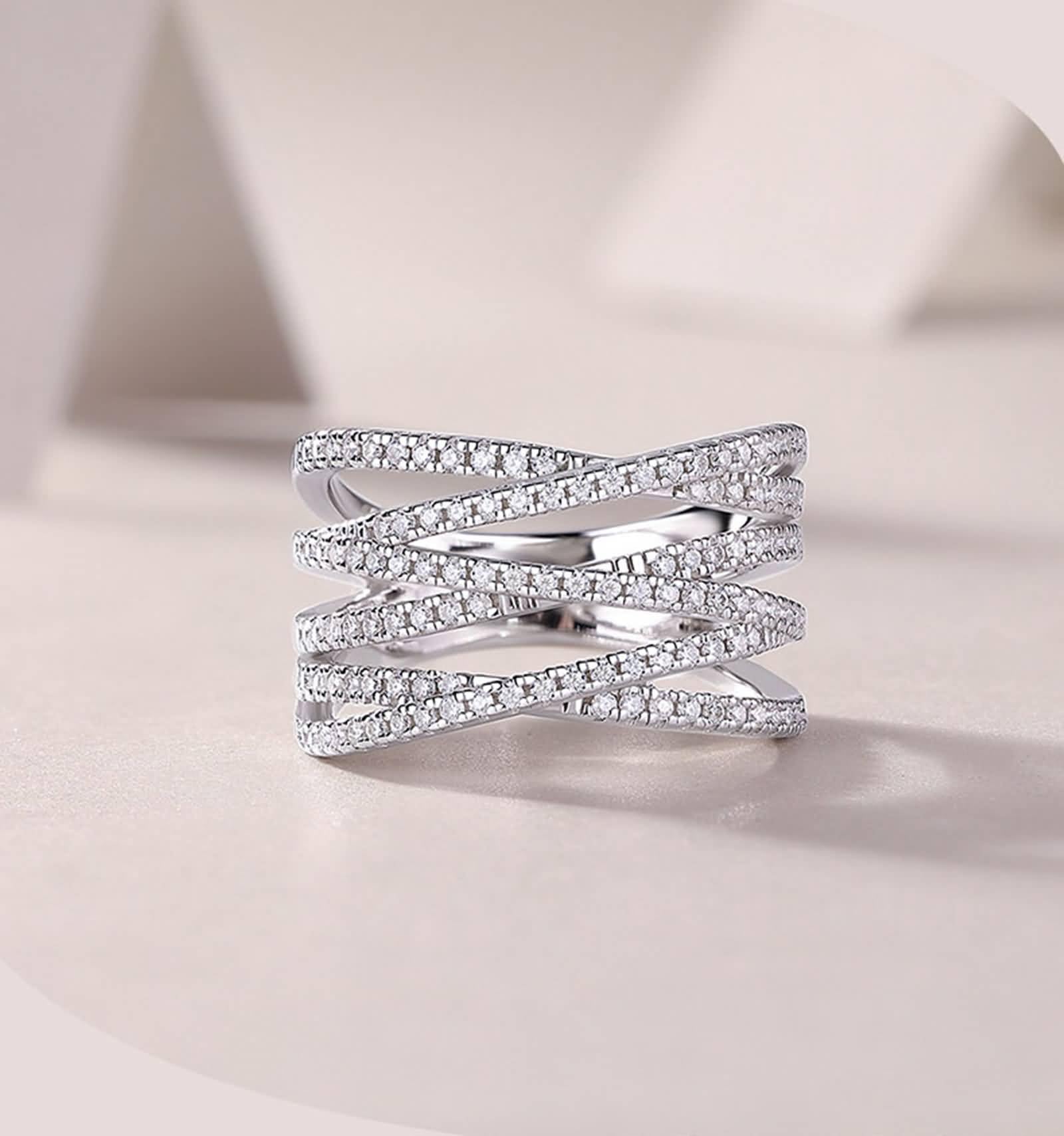 Szerokie, złote pierścionki damskie 750 z kamieniem dla kobiet z moissanit 0,61 ct, pierścionek krzyżowy, obrączka ślubna damska, 9K/14K/18K białe złoto/Pt950 platyna, rozmiar 47 (15,0)-65