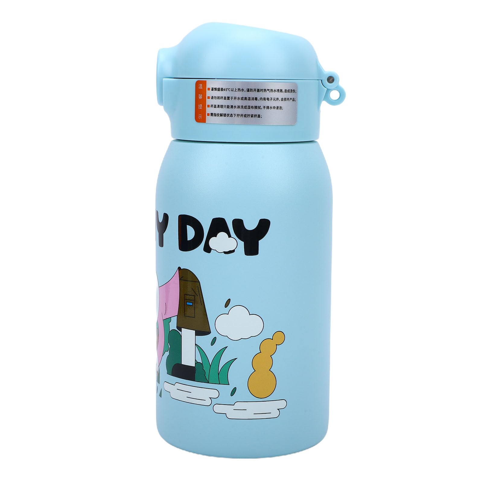 Cryfokt Fingerprint Unlock 500ml Insulated Water Bottle for Kids | Matériau en acier inoxydable, design de dessin animé, isolation de 12 heures, facile à nettoyer