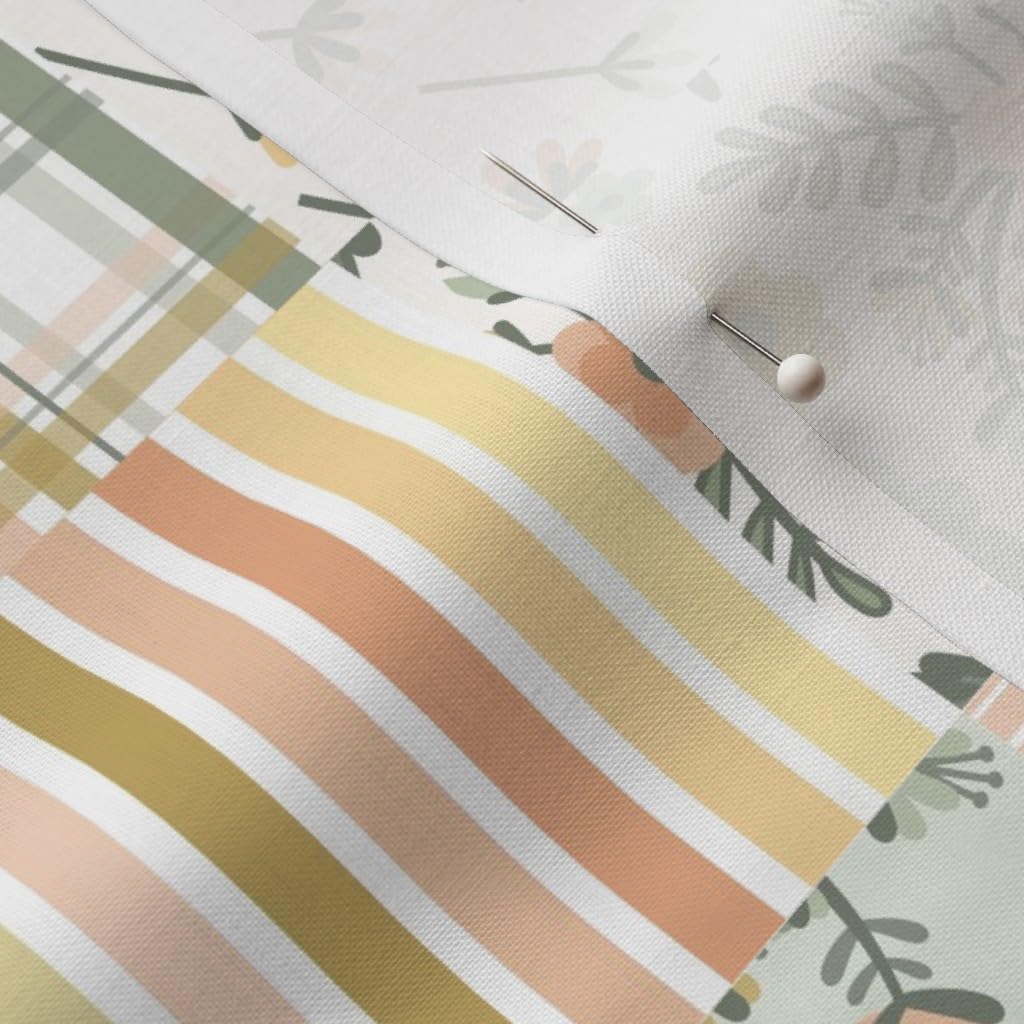 Spoonflower Fabric - Flowers Cheater Quilt Nursery Stripes Lambs Baby Chicks Pink Peach Printed on Petal Cotton Fabric Fat Quarter - Sewing Quilting Apparel Crafts Decor