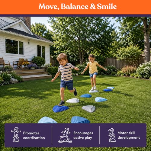 Special Supplies 10 Stepping Stones for Kids Indoor and Outdoor Balance Blocks Promote Coordination, Balance Strength Child Safe Rubber, Non-Slip Edging (Ocean) - Image 2