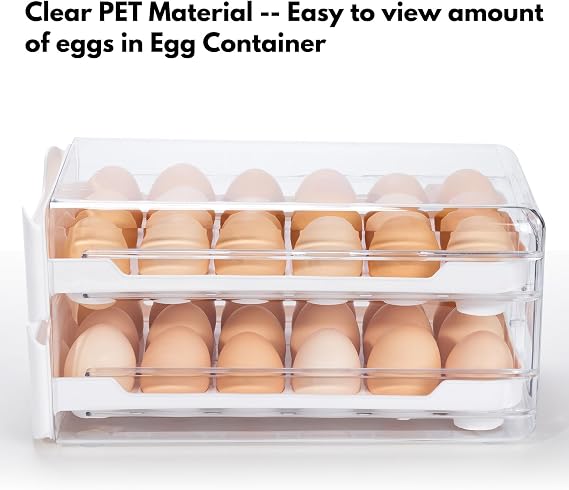 36-Egg Holder for Refrigerator, 2-Tier Stackable Egg Dispenser, White