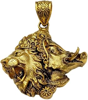 Narasimha Varaha Avatar Pendant for Men & Women | Antique Gold Plated Brass Religious Locket | Vishnu Avatar Protection Lo... Price In India