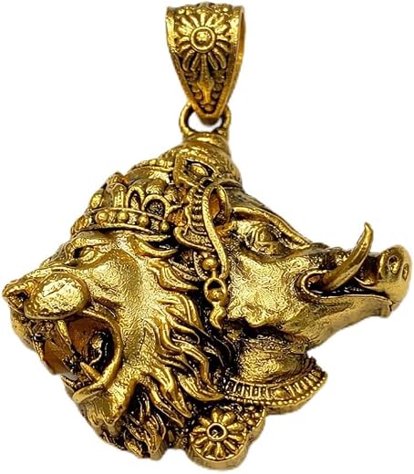 Narasimha Varaha Avatar Pendant for Men &amp; Women | Antique Gold Plated Brass Religious Locket | Vishnu Avatar Protection Lo...