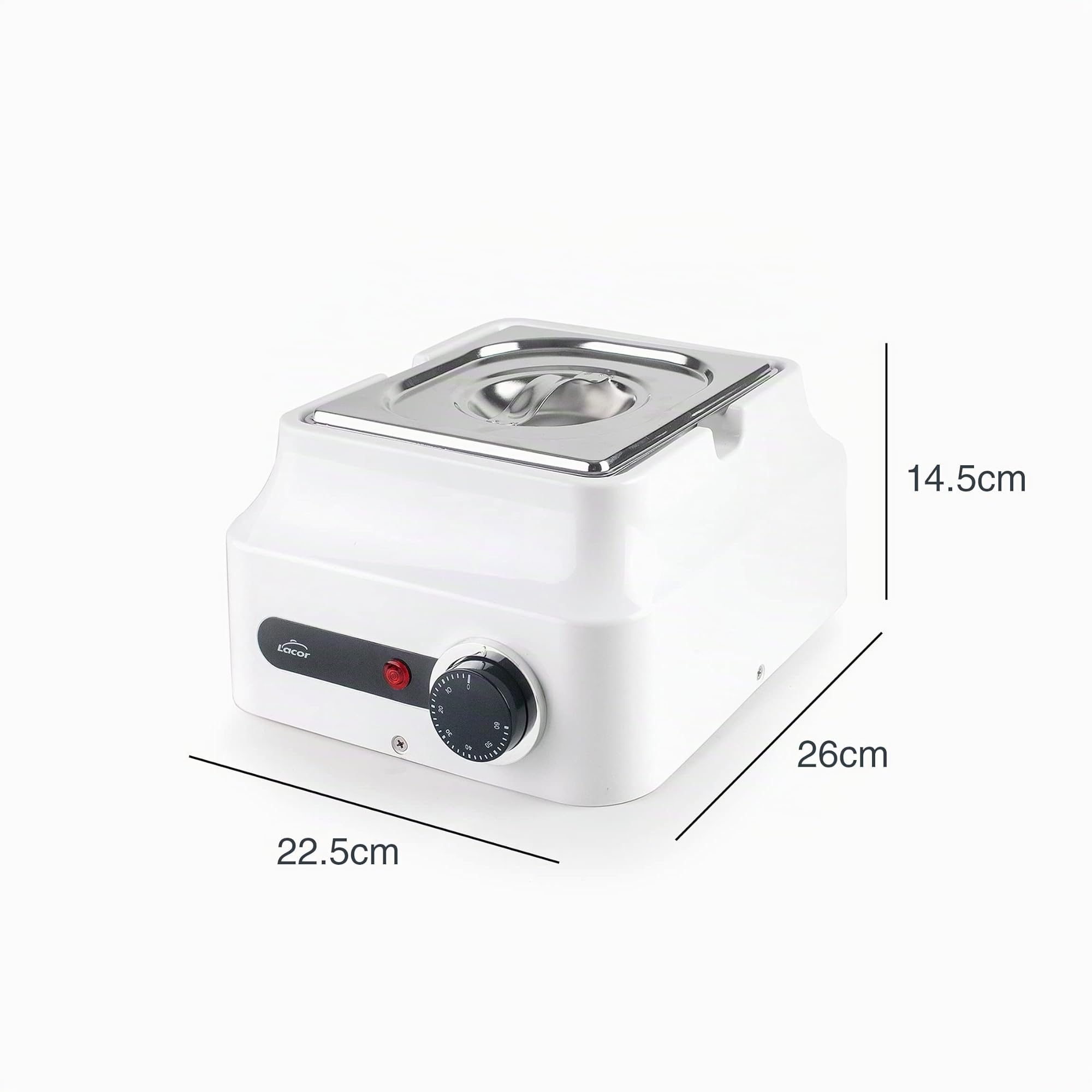 LACOR 69617 Schokoladenbad aus Edelstahl 18/10, Schmelzen von Schokolade, ideal zum Backen, ABS-Kunststoff, Thermostat 0-60°C, 3D-Erwärmung, GN 1/6, 22, 5 x 26 x 14, cm, weiß, Stahl
