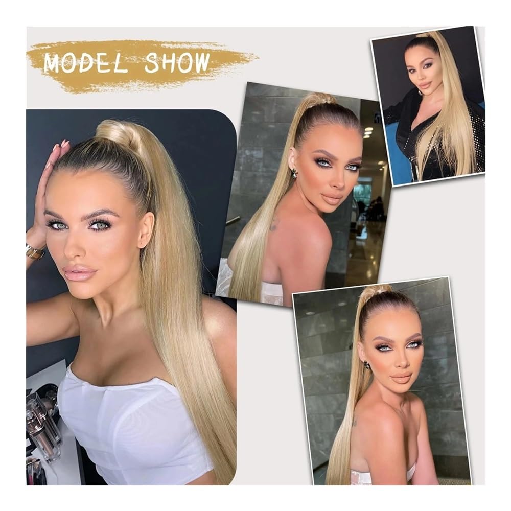 Extensiones de pelo de 35,5 cm, cola de caballo rubia, fijación de pelo real, 120 g, extensiones de pelo liso para mujeres cuidado del cabello (61 cm)