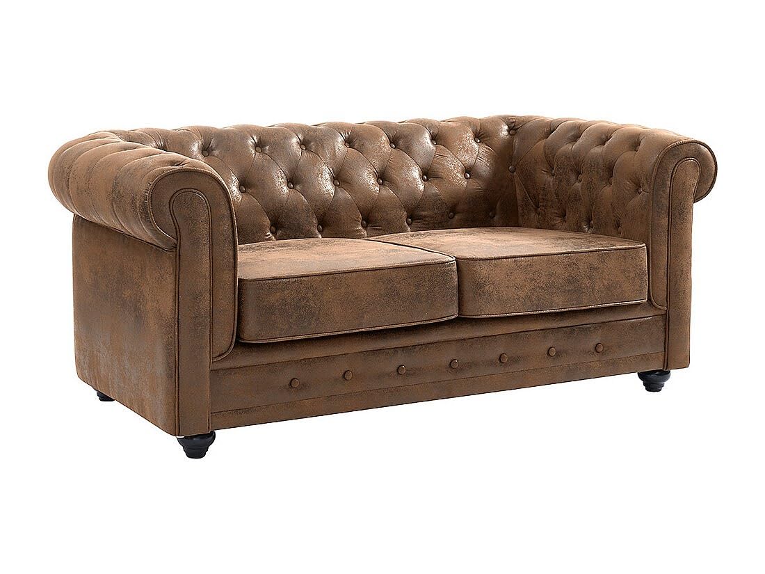 Chesterfield - Sof√° de 2 plazas (microfibra, aspecto envejecido)
