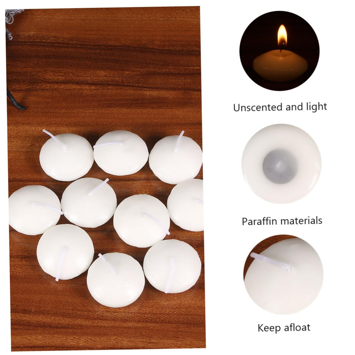 Mikikit 100 Velas Flotantes Esféricas de Color Blanco, sin Aroma, de Parafina, para Bodas y Decoración de Agua, Ambiente Cálido