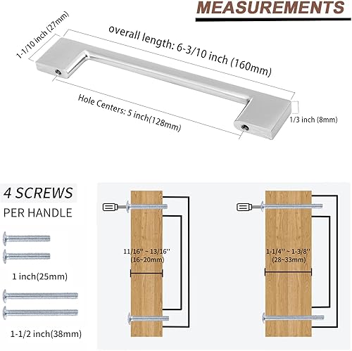 Miniatura 5 de Newlaking Paquete de 6 tiradores de gabinete de níquel cepillado de 5 pulgadas (5.039 in) con agujero central, manijas delgadas y cuadradas para