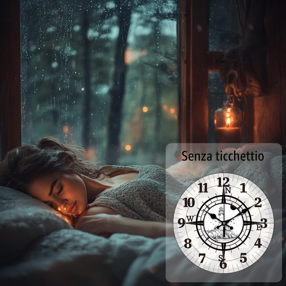 CHGCRAFT 12 Pollici Orologio da Parete con Faro sul Mare Modello di Bussola a Batteria Orologio Decorativo Rotondo Silenzioso e Non Ticchettante per l'ufficio, la Casa e la Cucina