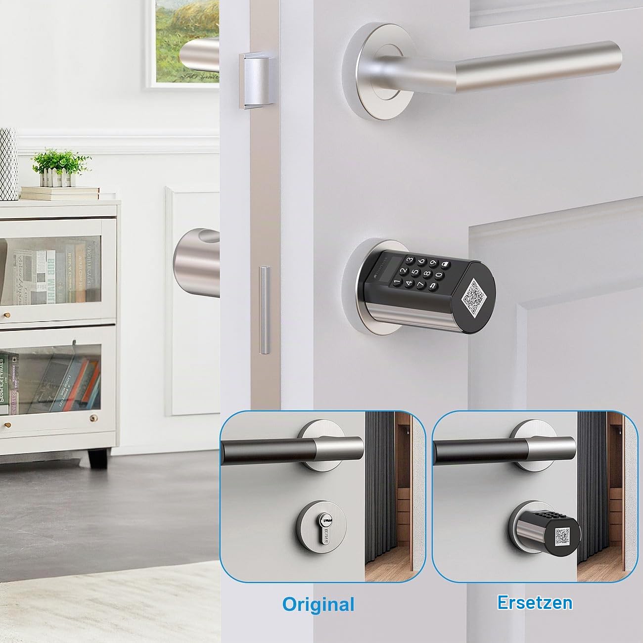 VisorTech Türschloss Zahlencode: Elektronischer Tür-Schließzylinder mit Display, Code, Transponder +GW (Elektrisches Schloss, Schließzylinder für Haustür, RFID)