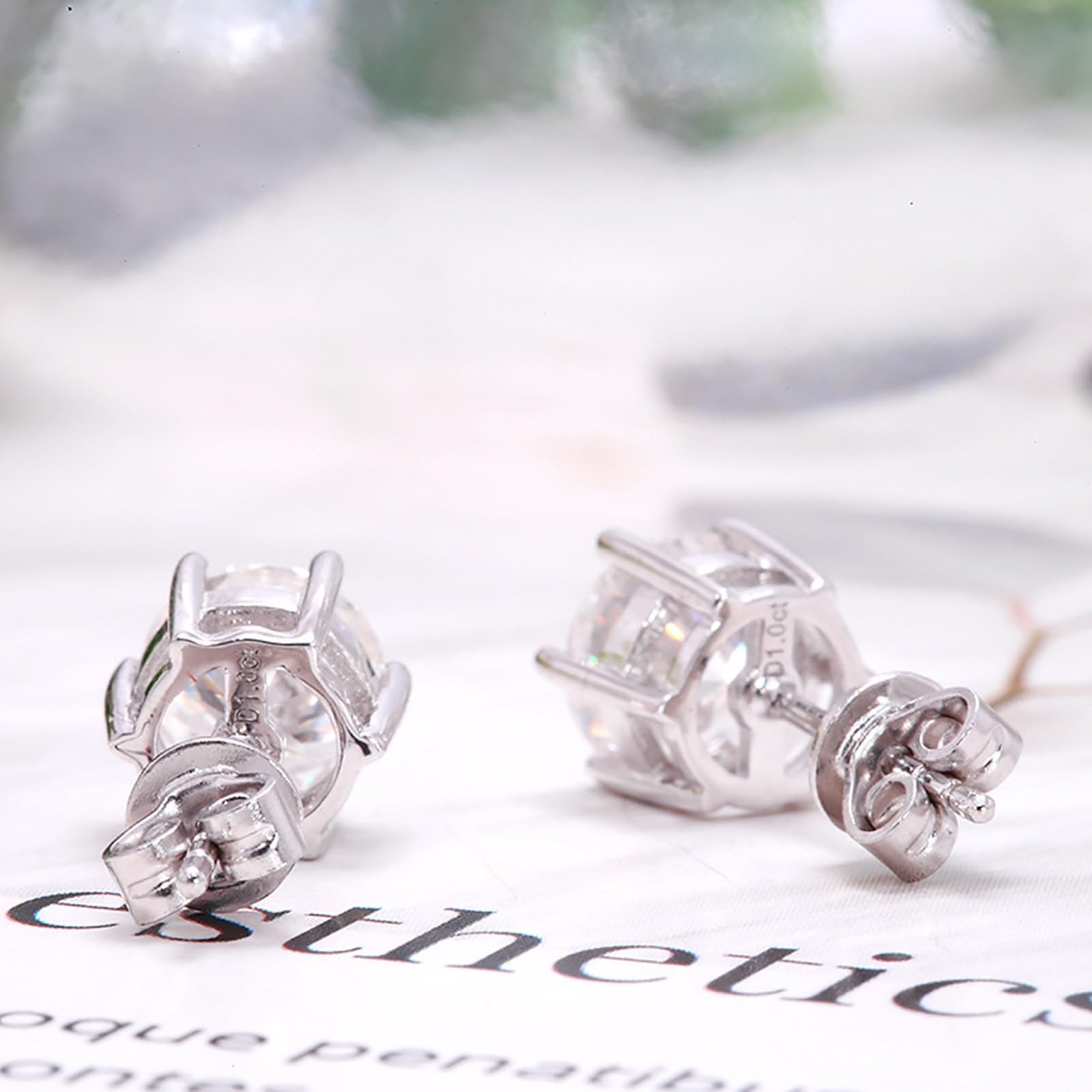 Moissanite - Orecchini da uomo, in argento con glitter a 6 punte, rotondi, con 1 carati di moissanite
