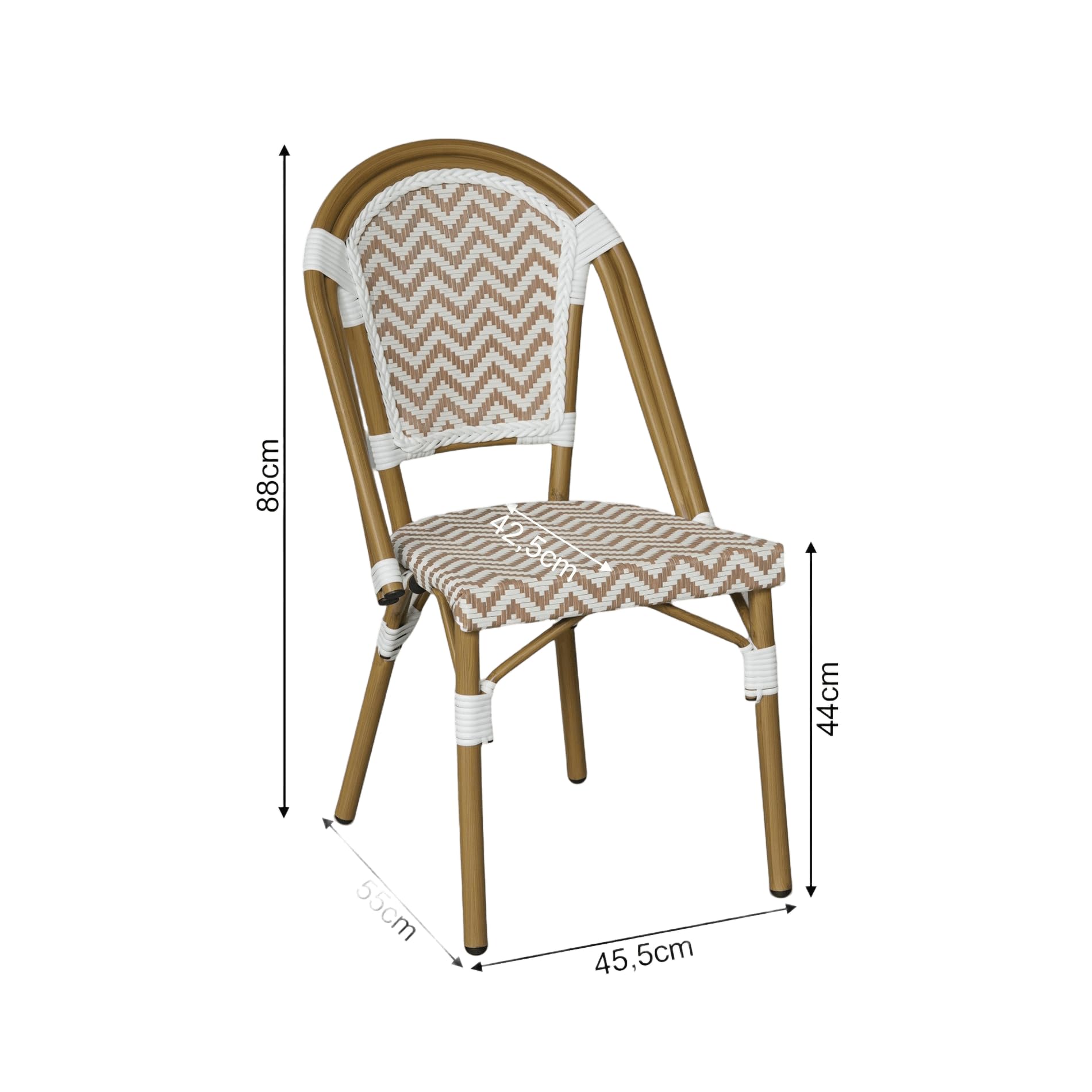 Rebecca Mobili Lot de 2 Chaises de Jardin en Aluminium, Chaises de Repas Extérieur Empilables, Marron et Blanc, Design Classique – Dimensions HxLxP : 85 x 46 x 57 cm – Art. RE7265