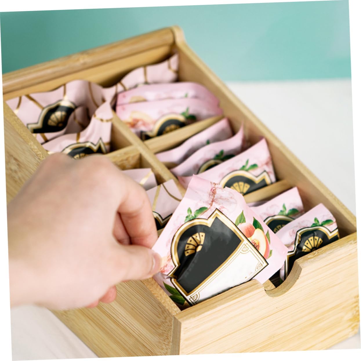 PRETYZOOM Bamboo Tea Bag Storage Coffee Sugar Canister Set Snack Box Container Tea Holder Organizer Pantry Storage