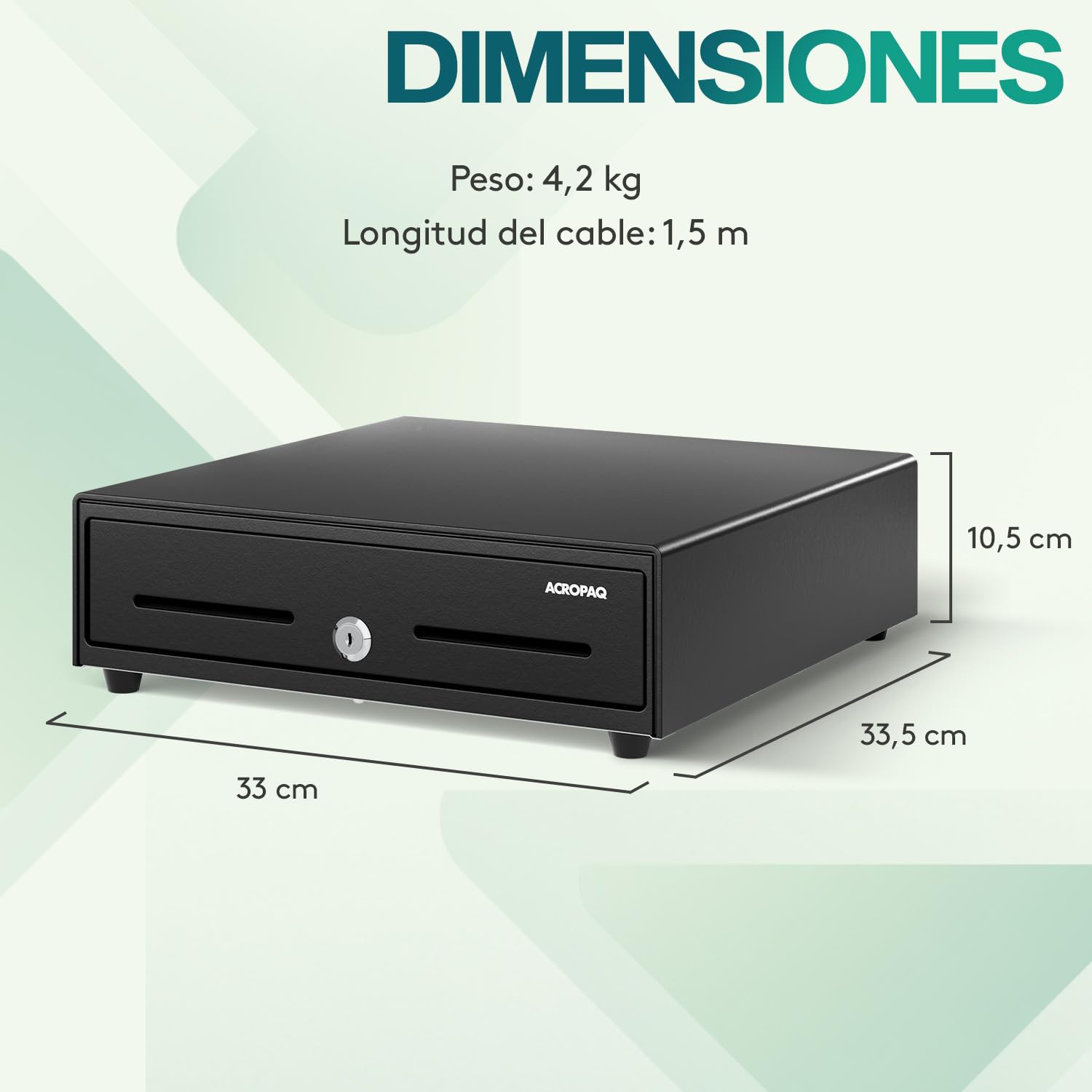 ACROPAQ Cajón portamonedas - Compatible con caja registradora RJ11, 4 compartimentos monedas y 8 billetes, (34 x 33 x 10 cm) Carcasa de metal resistente, Cajón metálico con inserto extraíble