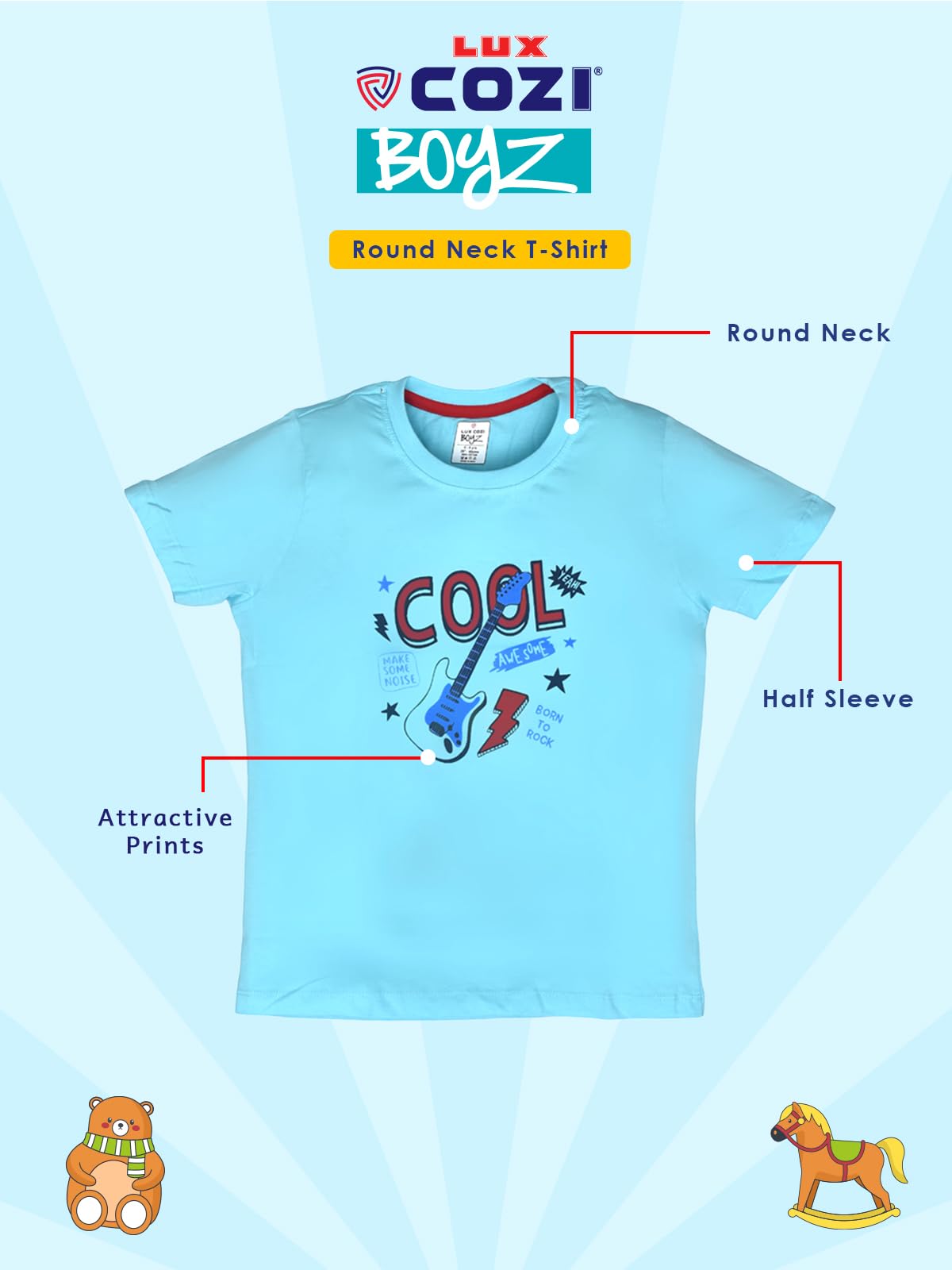 Lux Cozi Set ragazzo in puro cotone, girocollo, mezza manica, maglietta e pantaloni corti, set di maglietta e pantaloncini per ragazzi, le stampe possono variare