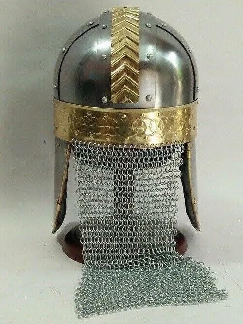 Handmade Viking Beo Wulf Chainmail Helmet Metal Viking Helmet Large Size Chainmail Headwear Viking Armor Headpiece Norse Warrior Helmet