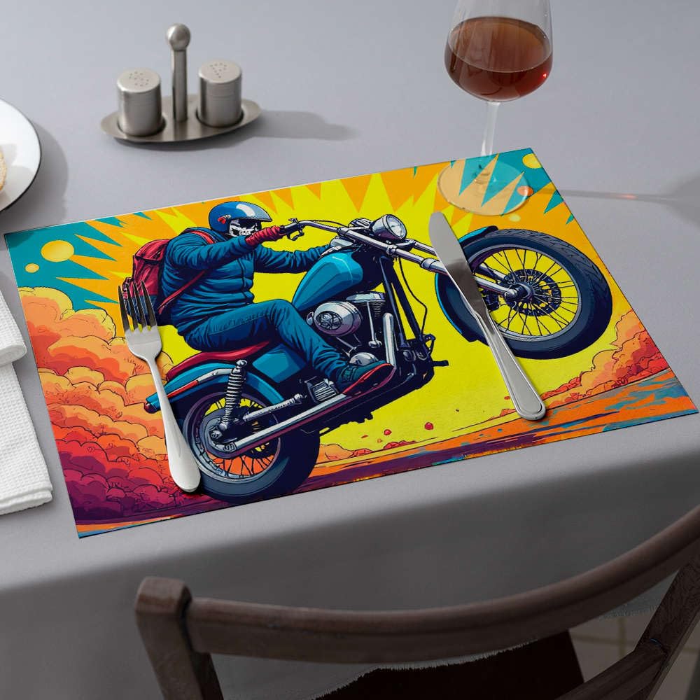 Set de table fraise sur moto volante pour repas insolites