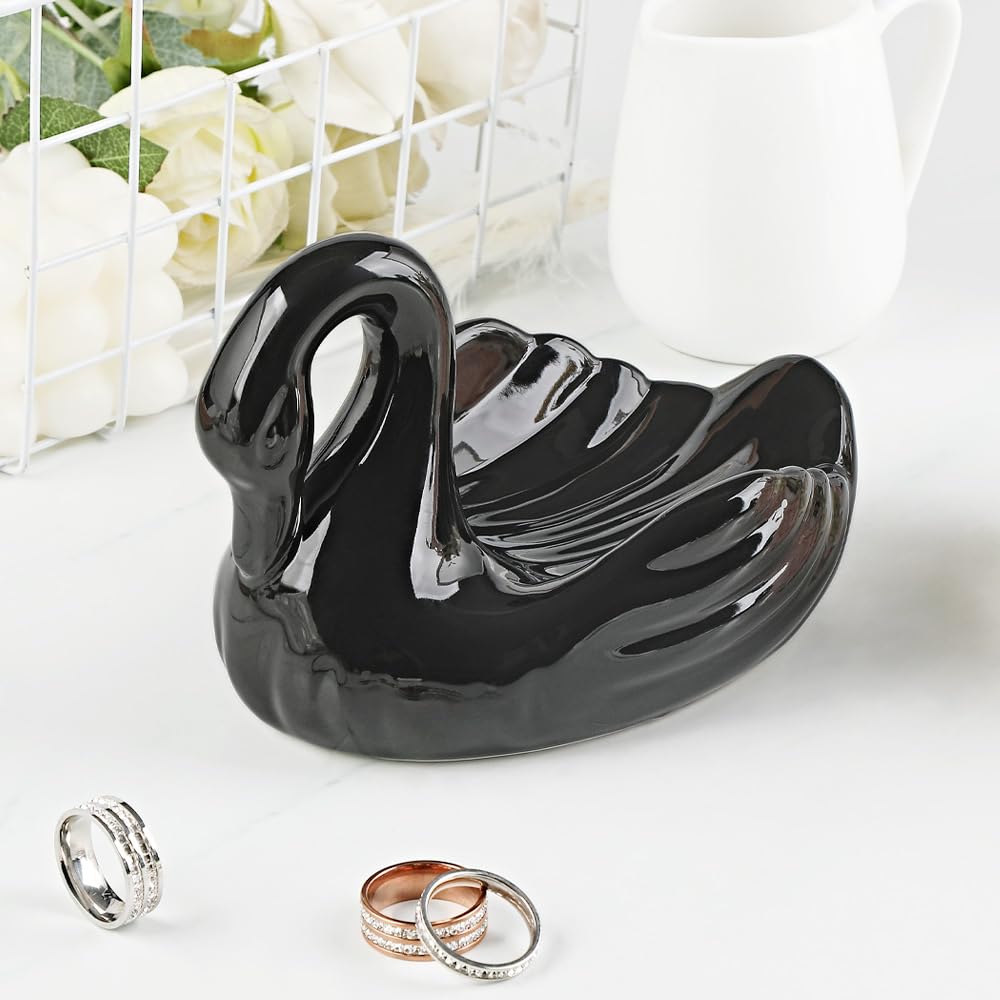 Draining Soap Dish, Elegant Swan Shape, Cute Ceramic Tray(Black)