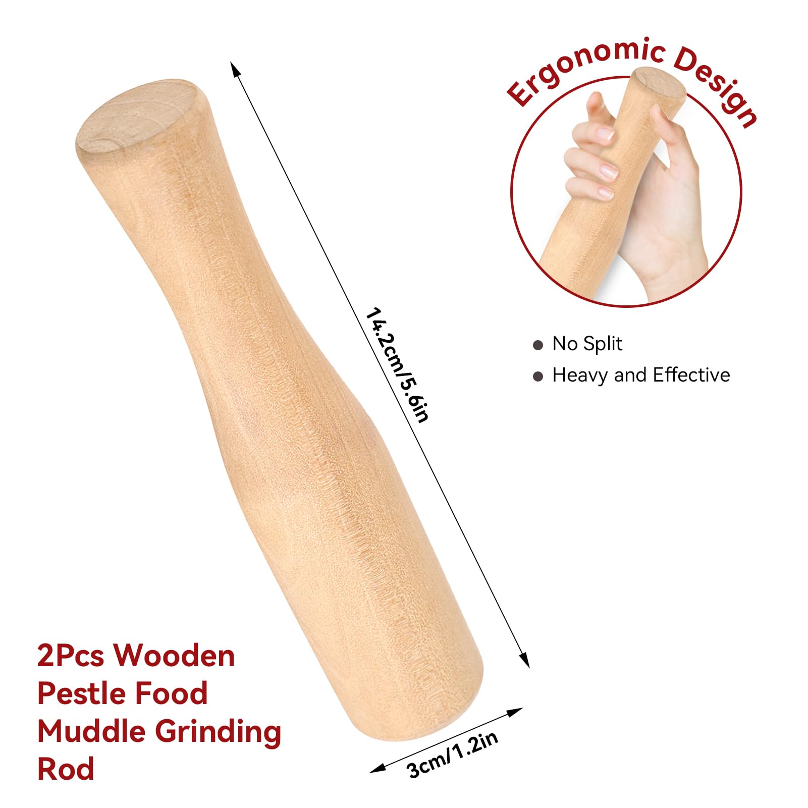 Set Da 5 Pestelli In Legno Naturale – Bastoncini Ergonomici Per Macinare Aglio, Spezie E Alimenti, Ideali Per Puree E Salse In Cucina