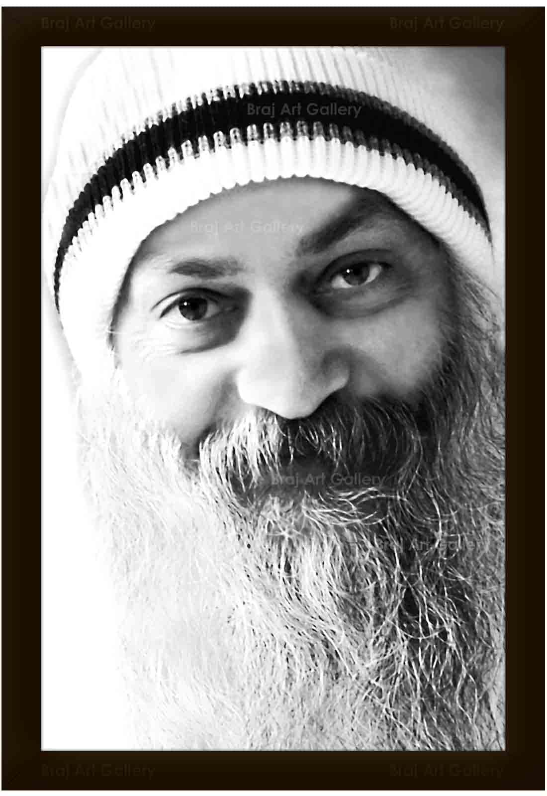 Braj Art Gallery Osho Acharya Rajneesh Candid Smile B&W Photo Frame Size 13.5X19.5 Inches
