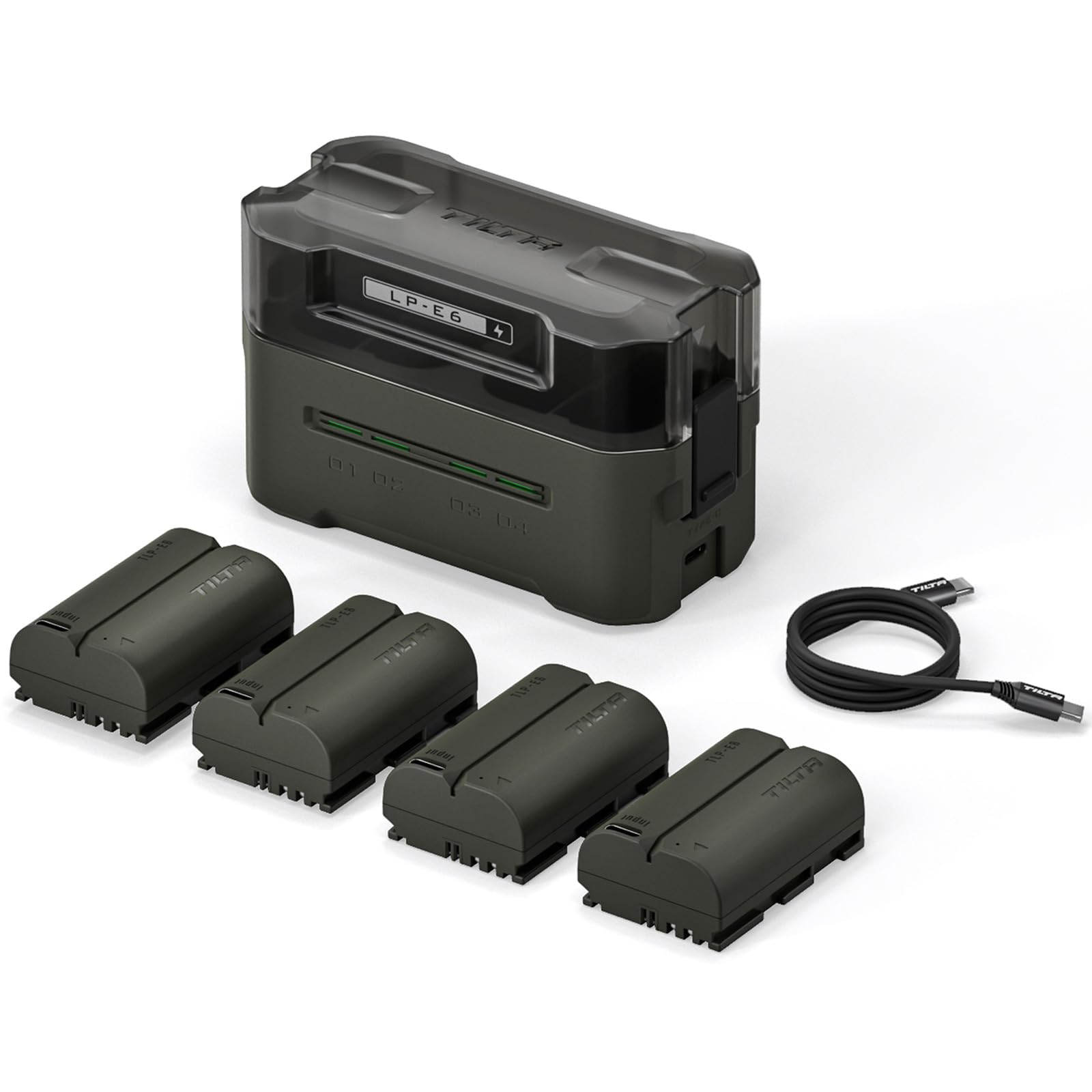 Ensemble de Batteries et Chargeur LP-E6P, 4 Batteries 2400 mAh et Chargeur Rapide USB-C PD 45W à Quatre canaux, Compatible avec Canon EOS R5/R6 Mark II, R7, 5D Mark IV, 7D Mark II, 90D TBC-E6P-B-GN