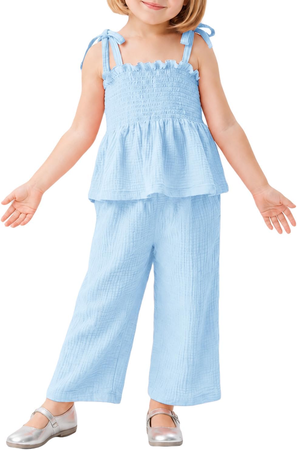 Miipat Baby Girl Summer Outfit 2Pcs Sleeveless Pants Set Infant Toddler Spaghetti Strap Ruffle Crop Top Clothes Set