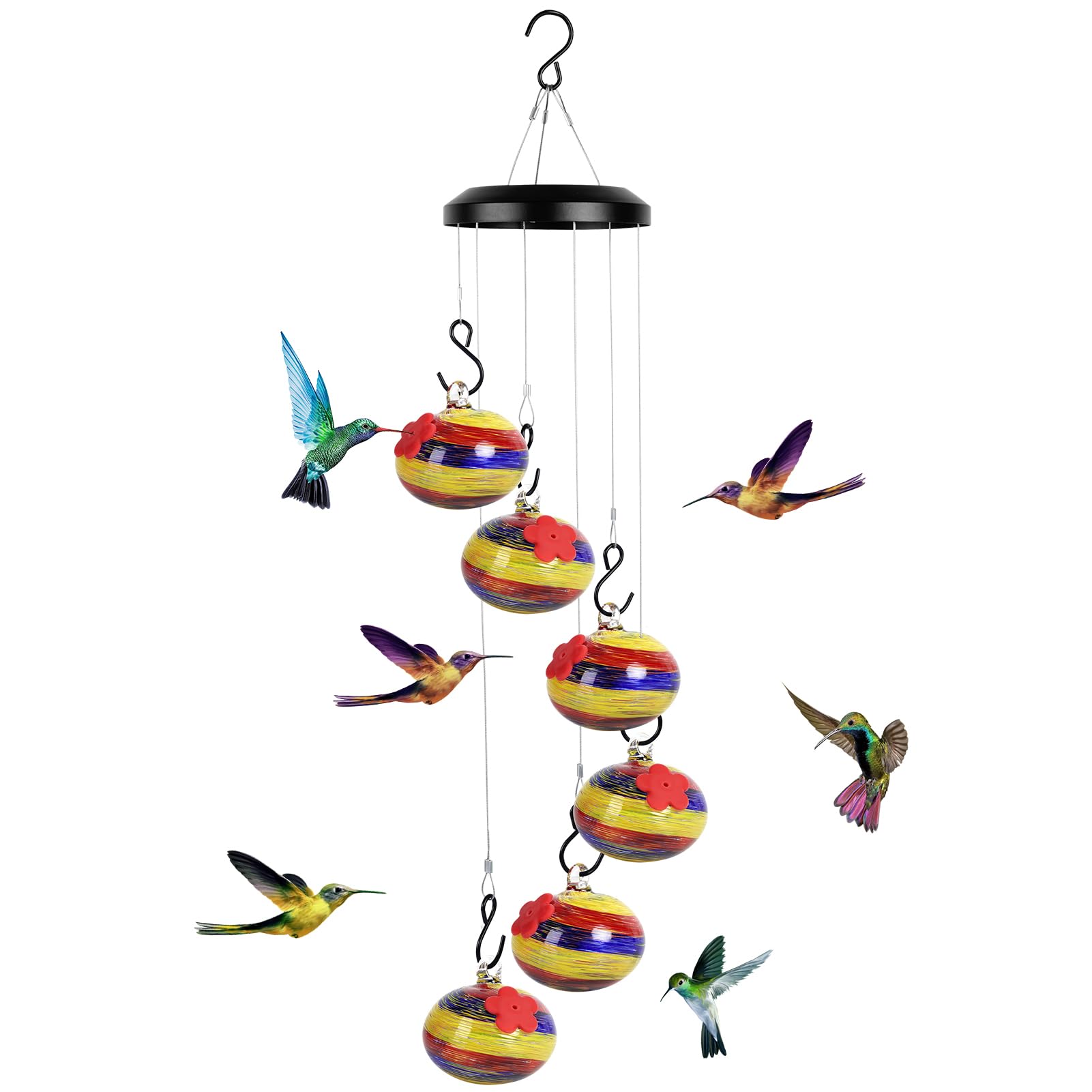 Charming Wind Chimes Hummingbird feeders for Outdoors Hanging ant and bee Proof,Never Leak,Perfect Garden Decor for Outside(Rainbow)