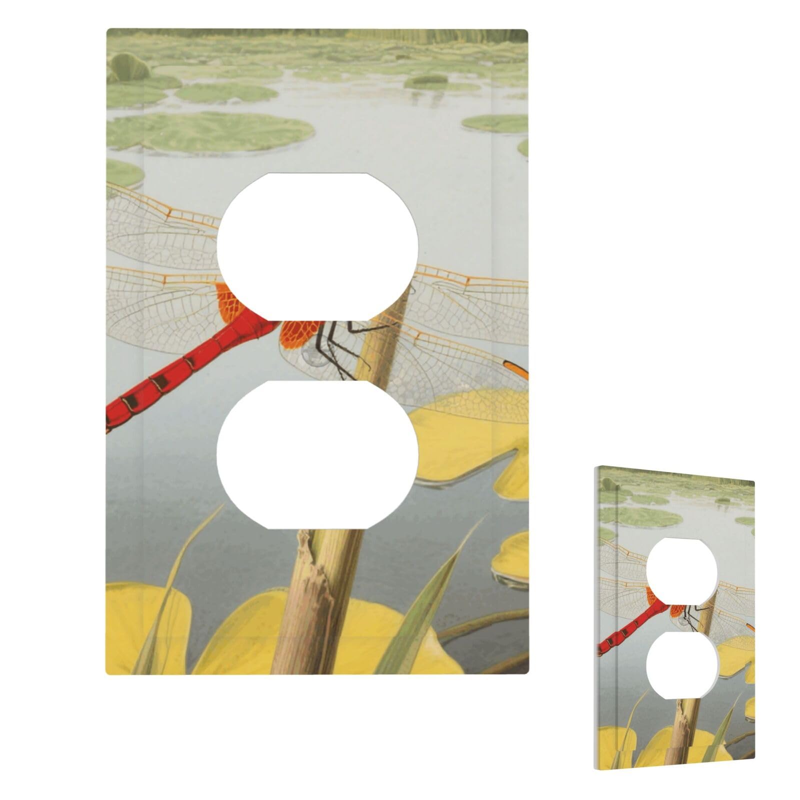 Fekiloot Duplex Dragonflies Wall Plate Cover Modern Decorative 1 Gang Light Switch Cover Unbreakable Receptacle Outlet Covers For Living Room Bedroom Home Decor