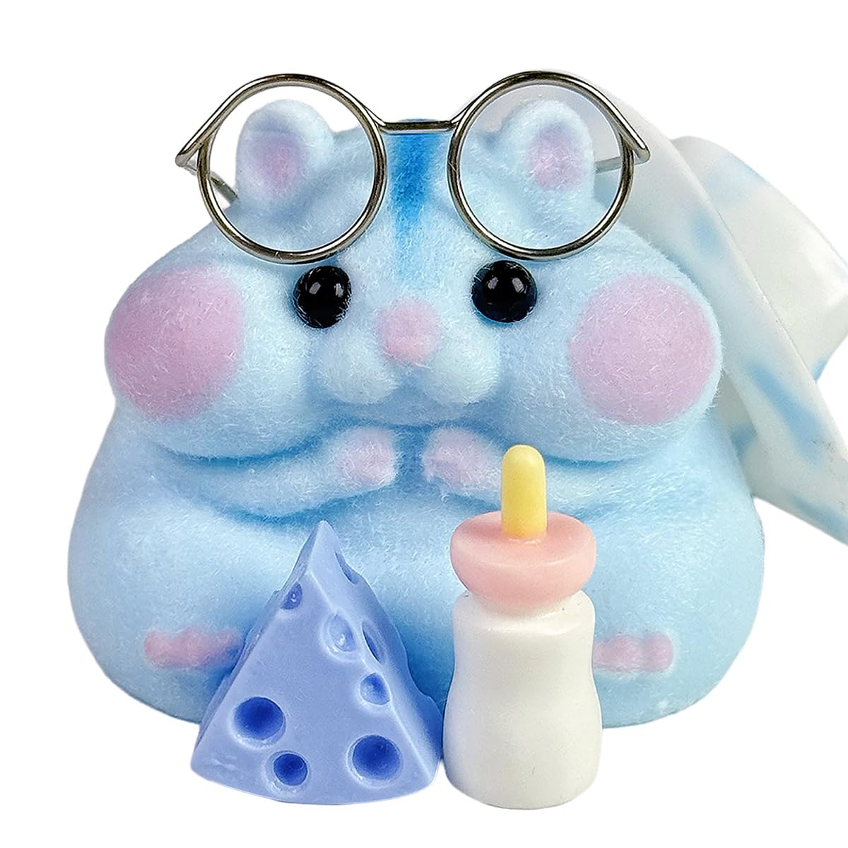 Handmade Taba Squishy Hamster Toy, Cute Squishy Hamster Fidget Toy, Realistic Hamster Toy, Soft Silicone Mochi Furry Toy, Stress Relief Gift for Adults & Kids, Sensory Anxiety Plushie (Blue)